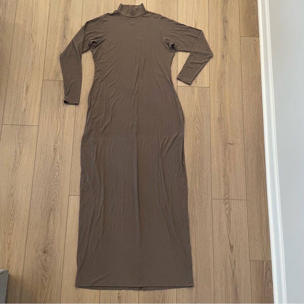 Skims Chic Brown Long Sleeve Maxi Dress